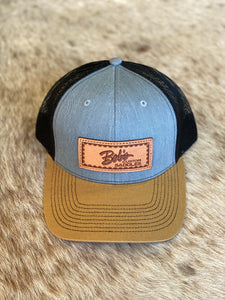 Leather Patch Snapback Hat — Gray & Brown