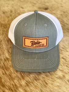 Leather Patch Snapback Hat — Gray & White