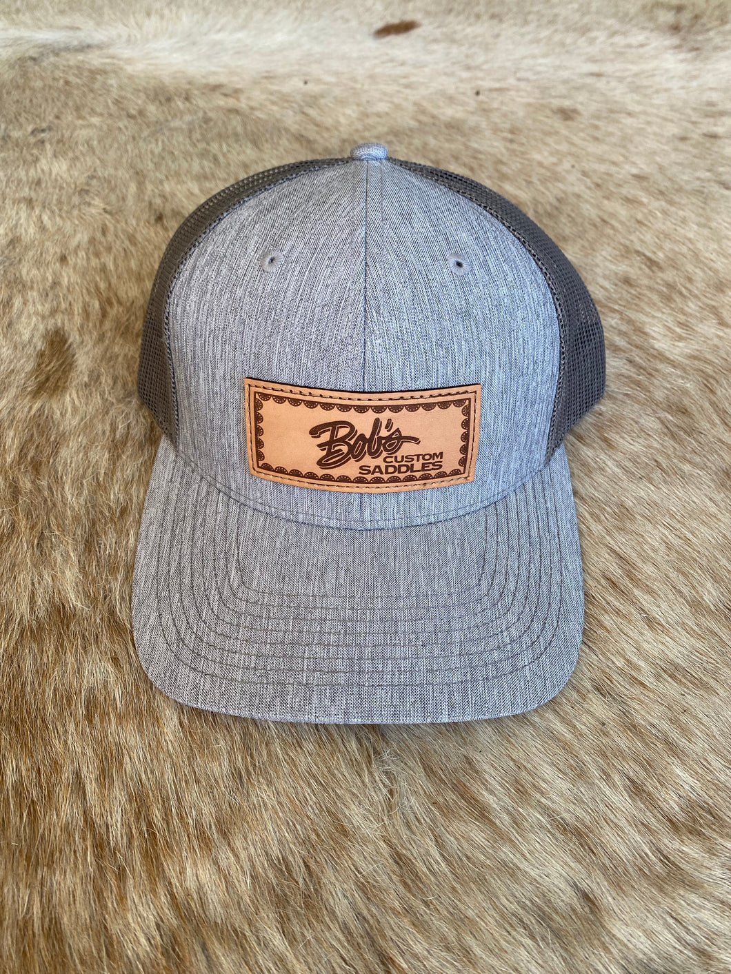 Leather Patch Snapback Hat — Gray