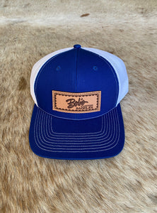 Leather Patch Snapback Hat — Blue & White