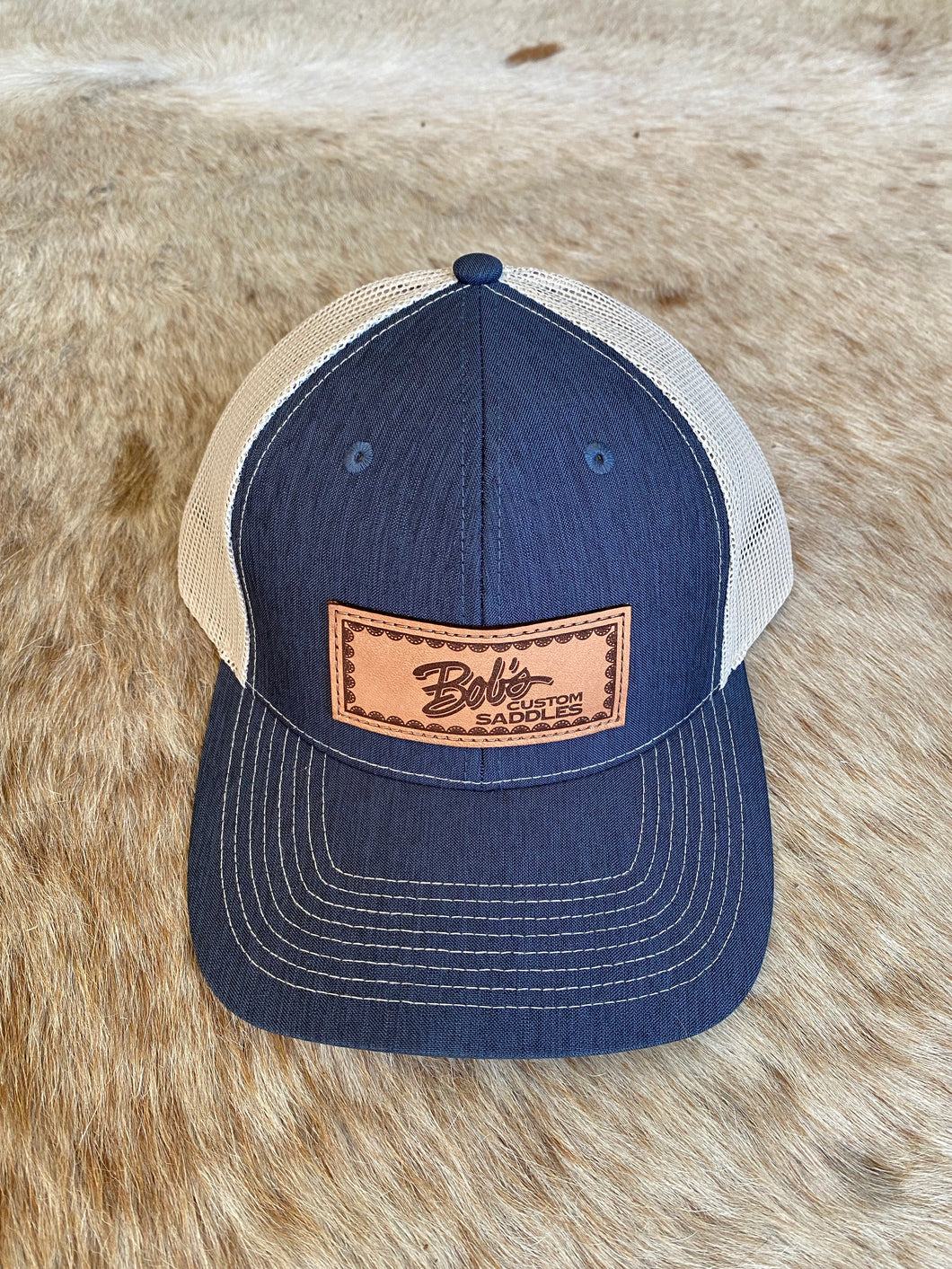 Leather Patch Snapback Hat — Denim Blue