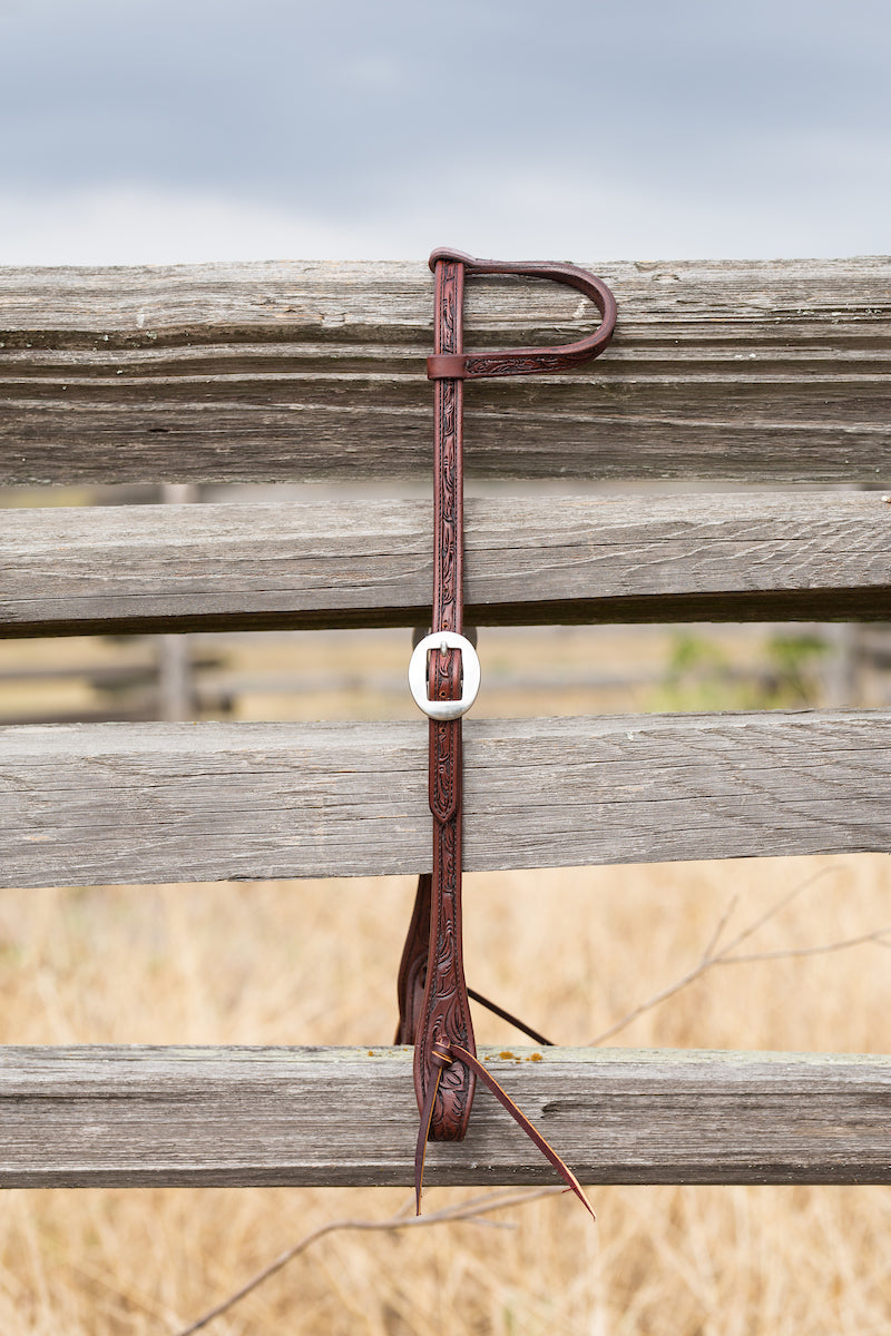 Antique Floral One Ear Headstall with Tie Ends