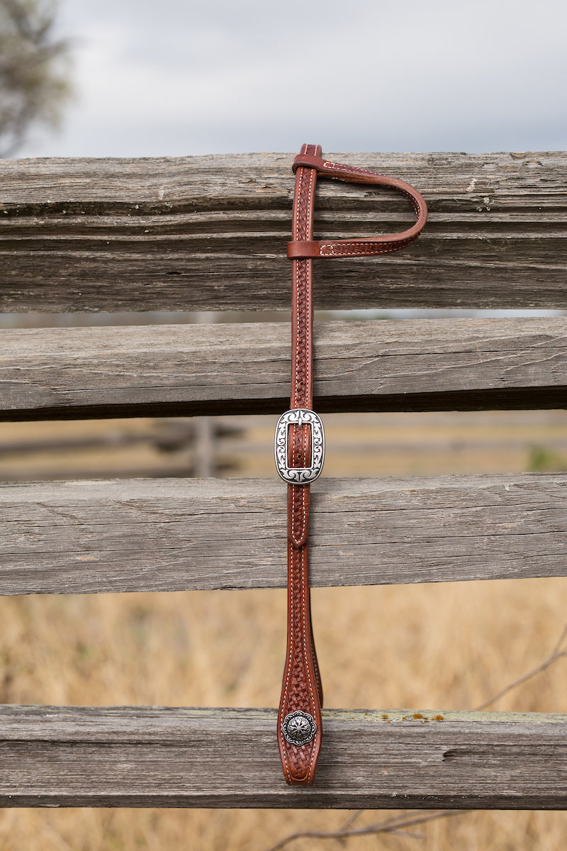 JW Basket One Ear Headstall with Concho Ends