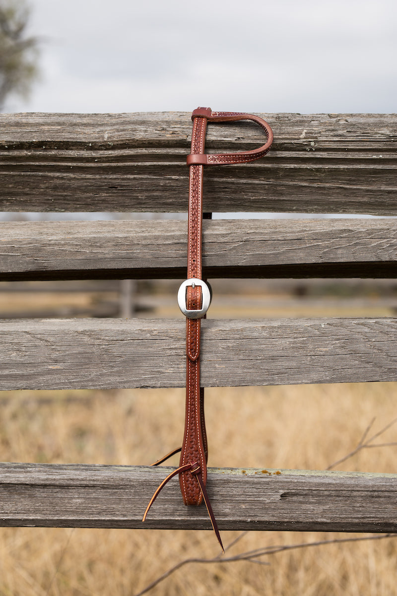 Basket Stamped One Ear Headstall with Tie Ends