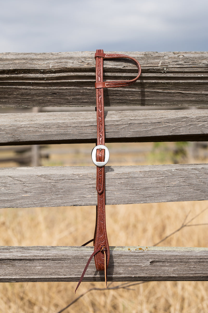 One Ear Floral Tooled Headstall with Tie Ends